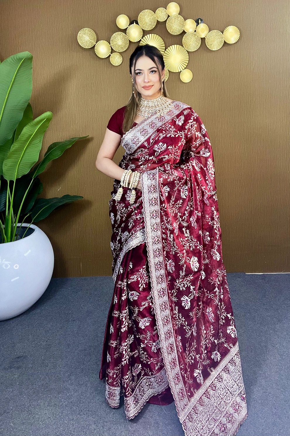 Merun jemi Chu Georgette party Saree